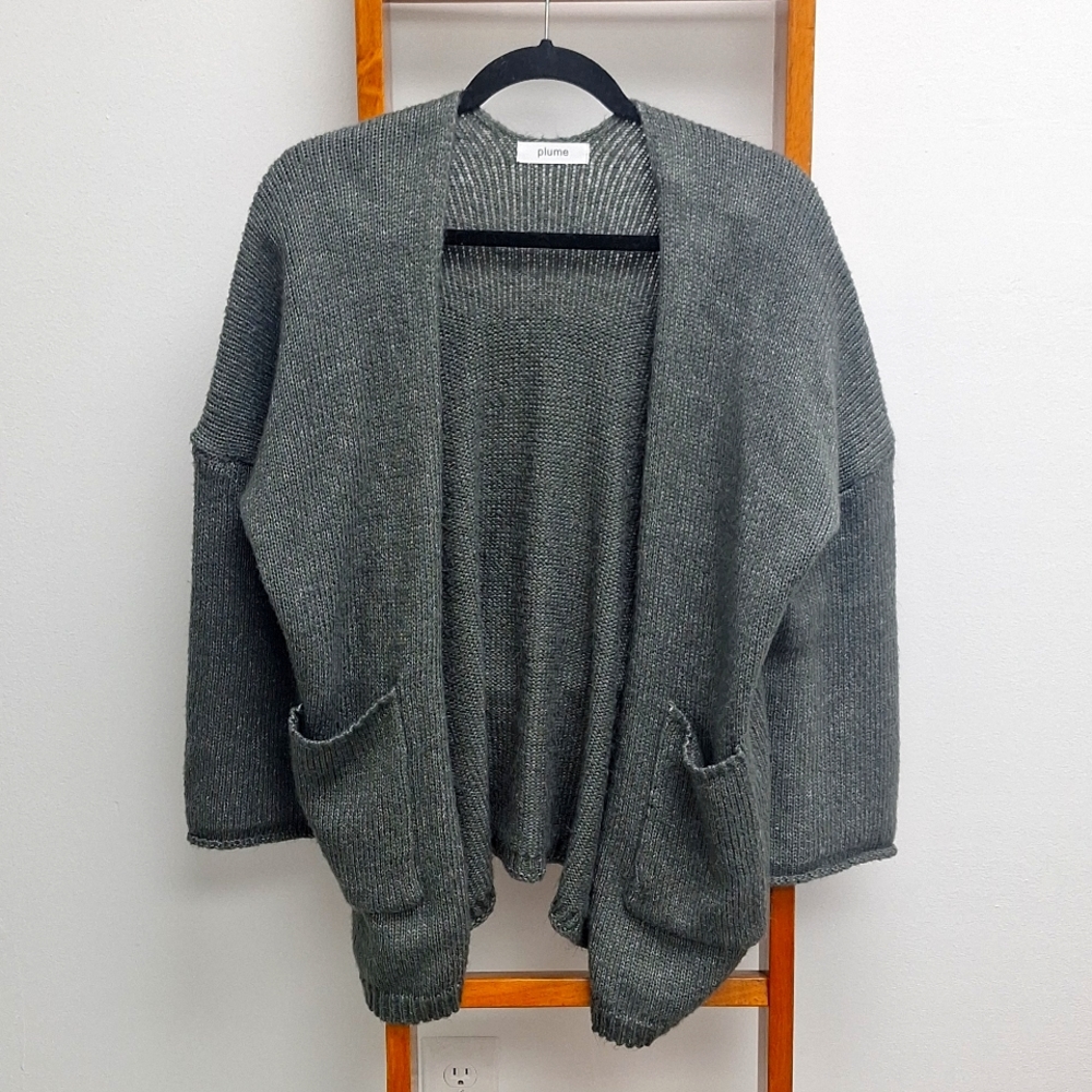 Slate Green Open Front Cardigan with Pockets Size XL
